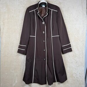 Harve Benard Womens 12 Dark Academia Classy Brown White Trim Knee Length Coat